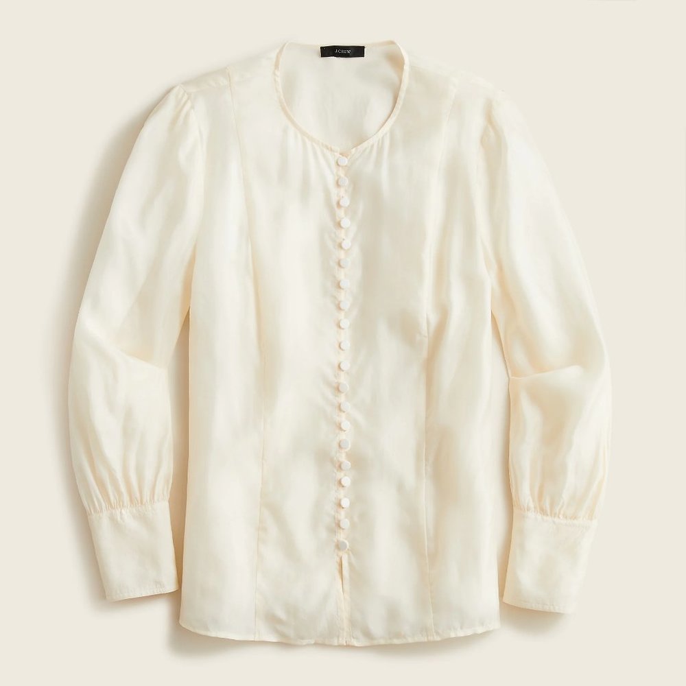 J.Crew cream silk Eco cupro covered button top, size 12